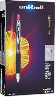 Uni-Ball 61257 Signo Gel 207 Roller Ball Retractable Gel Pen Red Ink Micro Fine Dozen