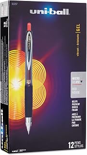 Uni-Ball 61257 Signo Gel 207 Roller Ball Retractable Gel Pen Red Ink Micro Fine Dozen