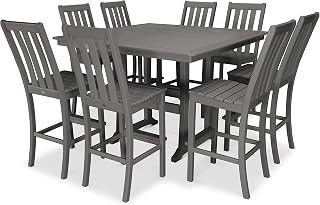 Polywood Vineyard 9-Piece Nautical Trestle Bar Set (Slate Grey)