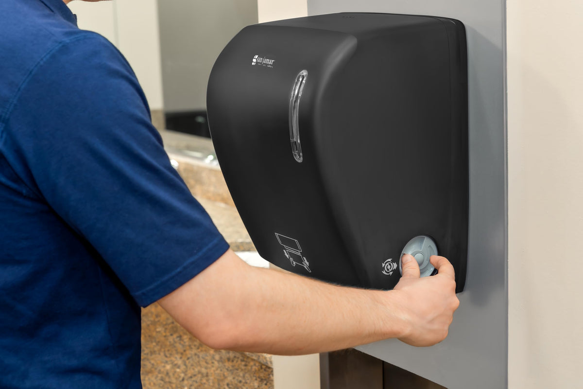 Timeless Hands-Free Mechanical Paper Towel Dispenser by San Jamar – Plastic, White, Model T7200WH