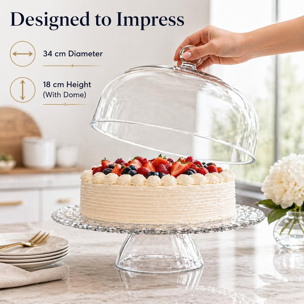 Bossa Nova Footed Cake Plate with Dome by Nachtmann – One Size, Crystal, Clear, Model 0099528-0