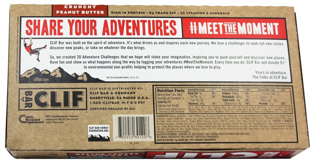 Energy Bar, Crunchy Peanut Butter, 2.4 Ounce, 12/Box, Sold As 1 Box by CLIF Bar – 1 Count (Pack of 1), Model 32501
