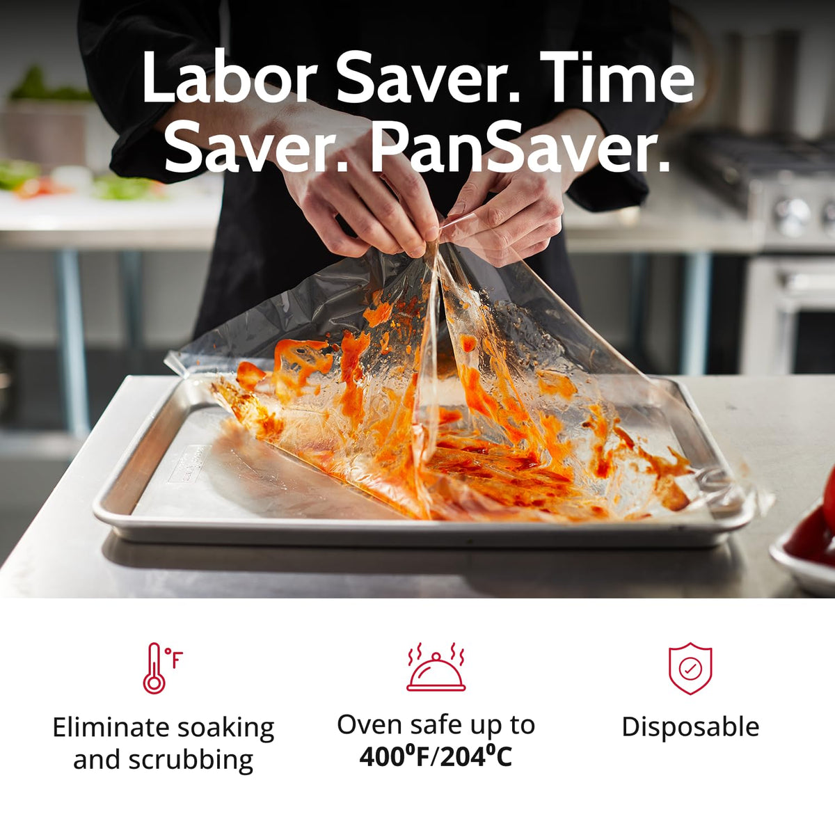 PanSaver Hotel Clear Pan Liners for Easy Clean Up - Disposable Buffet Pan Liners – Ovenable up to 400F (Full Shallow/Medium Pan Liner - 12 x 32 in)