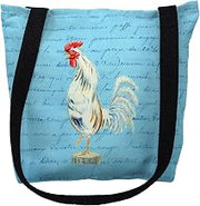 Betsy Drake TY133BS 13 x 13 in. White Rooster Blue Script Small Tote Bag