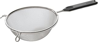 Winco 6 1/4" Stainless Steel Mesh Strainer | Single medium, Tin-plated steel, Wire handle, Hanging loop, Deep bowl, Great for Rinsing Produce, Straining and Kitchen Prep