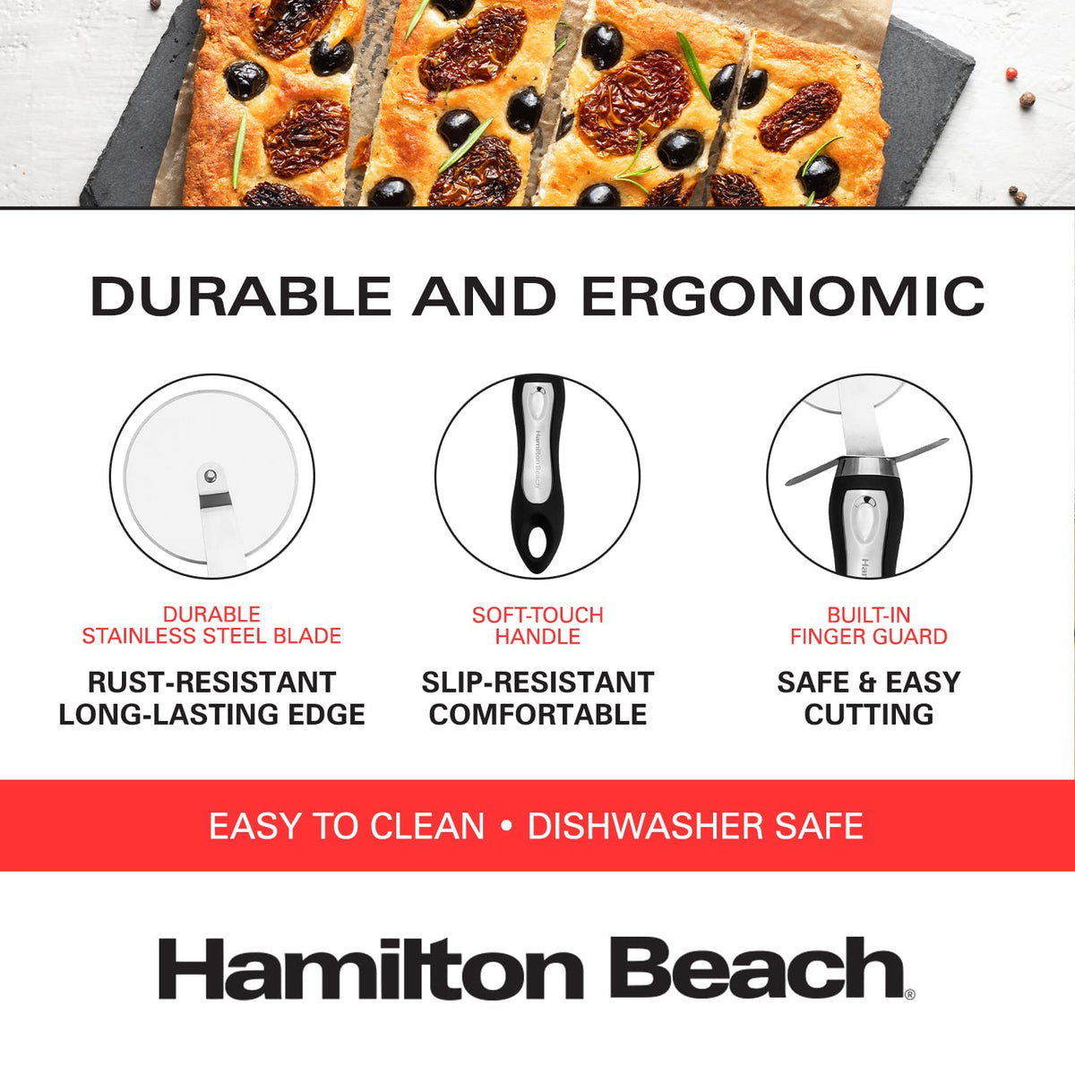 Pizza Cutter 8in soft touch handle by Hamilton Beach – Pizza Cutter, Stainless Steel, Black
