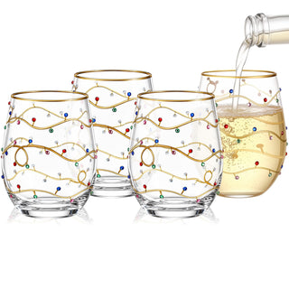 Vesici Stemless Wine Glasses, 19 oz Multicolor Rhinestone Set, 4 Pack