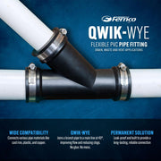 2 in. Hub Flexible PVC Wye DWV Pipe Fitting Connector for Cast Iron by Fernco – 2 Inch (Pack of 2), Black, Pack of 2, Model QY-200