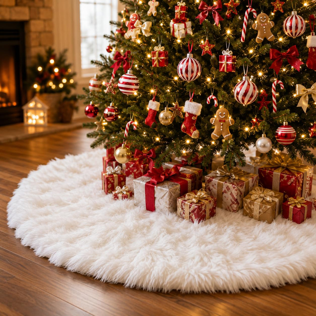 YEAHOME Faux Fur Tree Skirt, 48 Inch Diameter, White