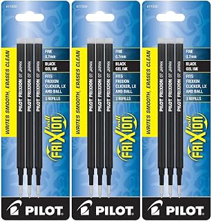 Pilot Gel Ink Refills for FriXion Erasable Gel Pen, Fine Point, Black Ink - 9 Refills