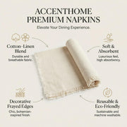 Accent Home Linen Blend Napkins, 18 x 18 Inches, Natural Set of 12