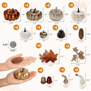 Keeplush Artificial Pumpkins Set, 52 Pieces, Gold Silver White