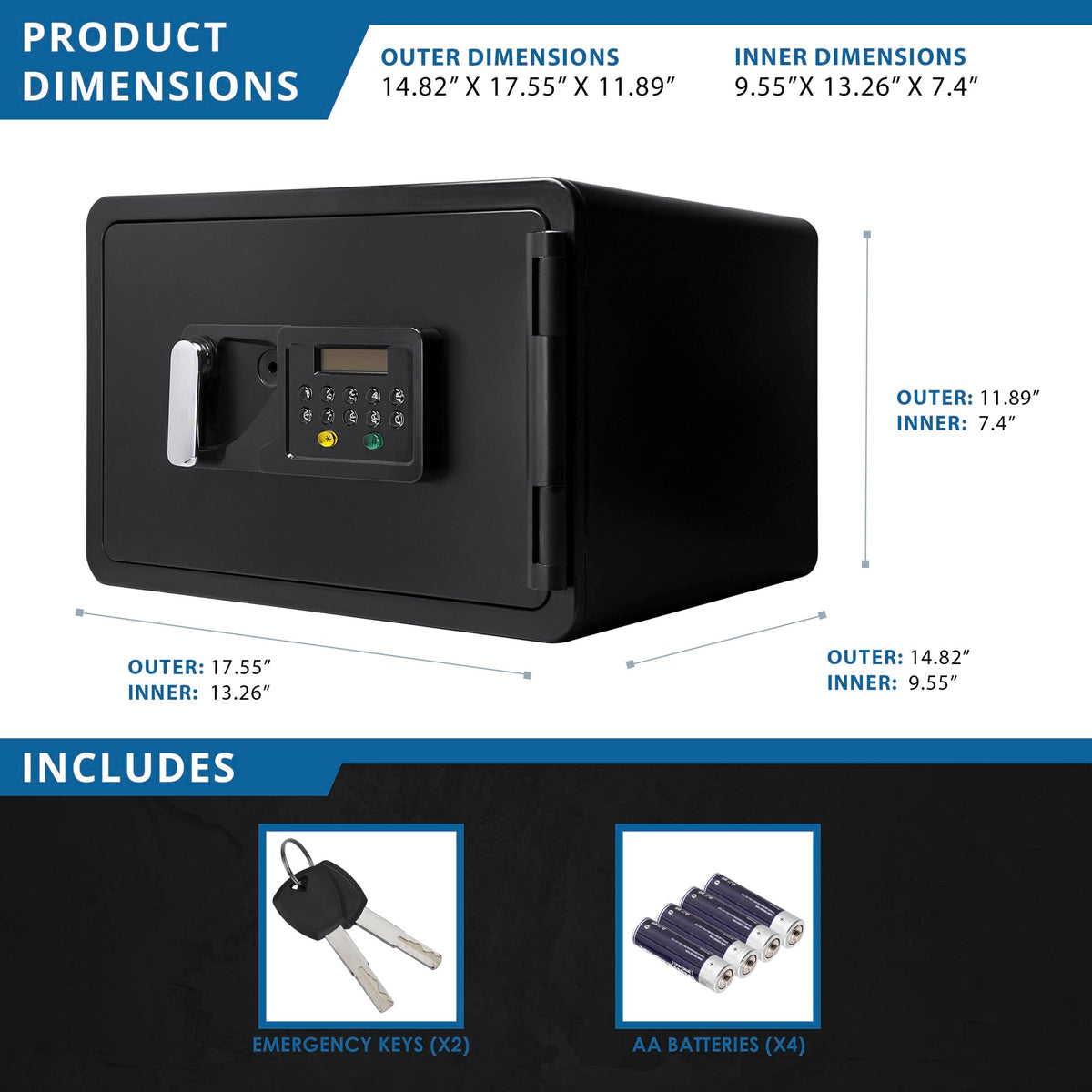 0.54 Cubic Ft Digital Keypad Fireproof Security Safe Fire-Resistant for Jewelry & Documents by Barska – One Size, 0.54 cubic_feet, Alloy Steel, Black, Model AX11902