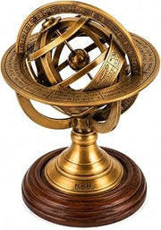 5" Nautical Brass Armillary Sphere World Globe Rosewood Base Table Decor Gift