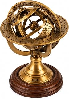 5" Nautical Brass Armillary Sphere World Globe Rosewood Base Table Decor Gift