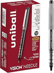 Uni-Ball uniball Vision Needle Rollerball Pens, Fine Point (0.7mm), Black, 12 Pack