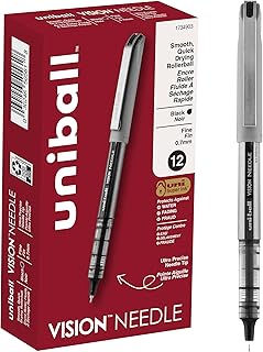 Uni-Ball uniball Vision Needle Rollerball Pens, Fine Point (0.7mm), Black, 12 Pack