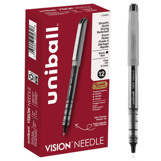 uniball Vision Needle Rollerball Pens by Uni-Ball – 12 Count, Plastic, Black, Pack of 12, Model 1734903