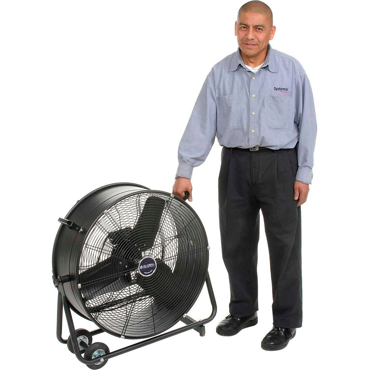 24" Diameter Portable Tilt Drum Blower Fan by Global Industrial – 13.25"L x 30"W x 30.5"H, Alloy Steel, Black, Model MI0820R
