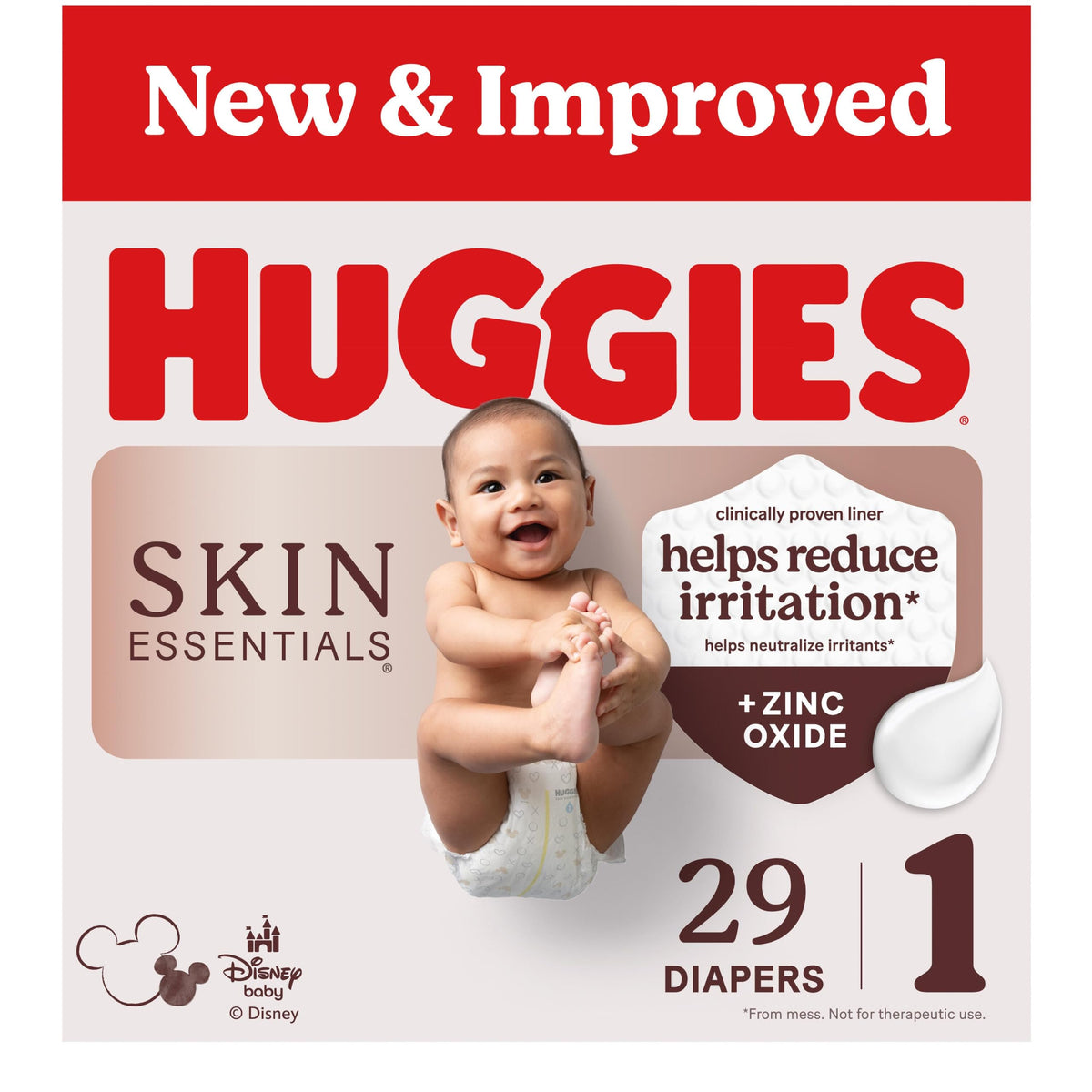 Skin Essentials Diapers Size by HUGGIES – Size 1, Pulp, White, Pack of 29, Model 10036000563044