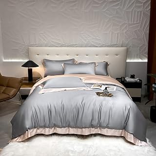 Lyocell Tencel Duvet Cover,Cooling Silky Soft Smooth Bedding for All Seasons with Zipper Closure (Silver King) (Silver King)