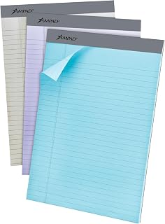 Ampad Evidence Pastel Perforated Pad, Size 8-1/2 x 11-3/4, Assorted ( Blue, Gray, Orchid), Legal Ruling, 50 Sheets per Pad, 6 Pack (20-602R)