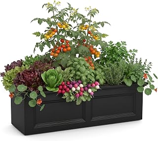 Mayne Fairview 48in Self-Watering Rectangular Raised Garden Bed, Black | Self-watering, All season, Fade resistant, Double-wall design, Built-in Overflow Drainage, 15-year warranty