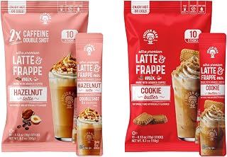 The Frozen Bean Frappe & Latte Instant Mix (10 Sticks), Made with Arabica Coffee, Double Shot Caffeine, Low Sugar & Premium Ingredients, Hot, Iced, or Blended Drinks - Cookie Butter & Hazelnut