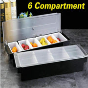 Tablecraft () 6-Compartment Black Plastic Condiment Holder by bar@drinkstuff – 6 Compartment, Plastic, Silver
