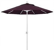 California Umbrella 9' Round Aluminum Market Umbrella, Crank Lift, Push Button Tilt, White Pole