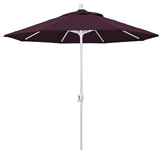 California Umbrella 9' Round Aluminum Market Umbrella, Crank Lift, Push Button Tilt, White Pole