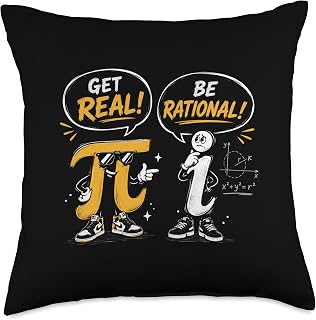 Get Real Be Rational Funny Math Pun Typographic Pi Symbol Throw Pillow