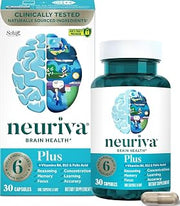 NEURIVA Plus Brain Supplements for Memory and Focus, Clinically Tested Nootropics Neurofactor and Phosphatidylserine, with Vitamin B12, Vitamin B6 and Folic Acid, 30 Count Capsules