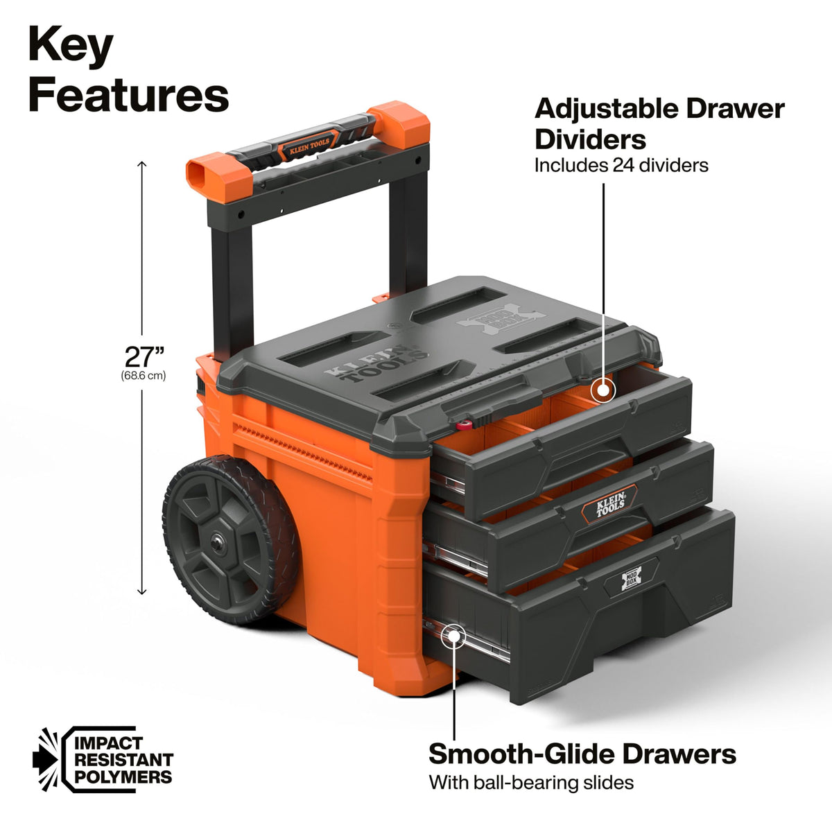 KLEIN TOOLS Three Drawer Rolling Toolbox / Orange / 1 Tool Boxes