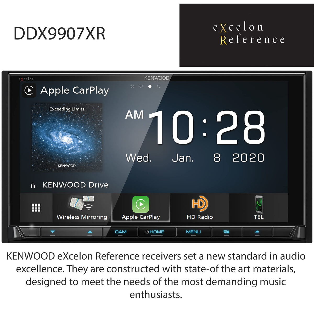 6.8" CD/DVD Receiver w/Apple CarPlay and Android Auto by Kenwood – 6.75 inches(diagonal), Black, Model DDX9907XR