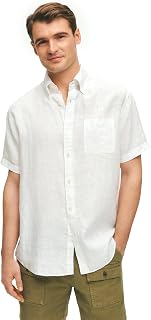 Brooks Brothers Men's Linen Sport Shirt Short Sleeve Solid Button Down