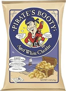 Pirate's Booty Aged White Cheddar Cheese Puffs, 24ct, 1oz Indvidually Sized Bags, Healthy Kids Snacks, Gluten Free