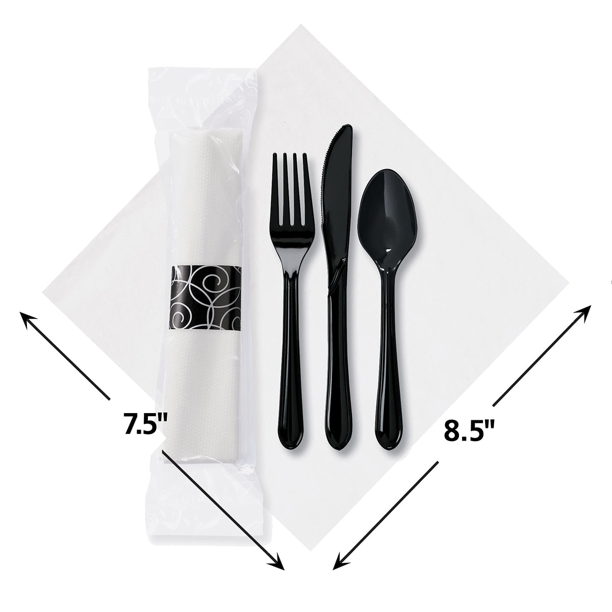 8 in x 8.5 in Wrapped Pre-rolled Linen-Like CaterWrap White Napkins with Black Cutlery 100 ct. by Hoffmaster – Pack of 100, Premium Linen-Like Material, White, Black, Model 119917