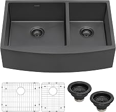 Ruvati 33-inch Gunmetal Black Stainless Steel 60/40 Double Bowl Apron-Front Farmhouse Kitchen Sink - RVH9742BL