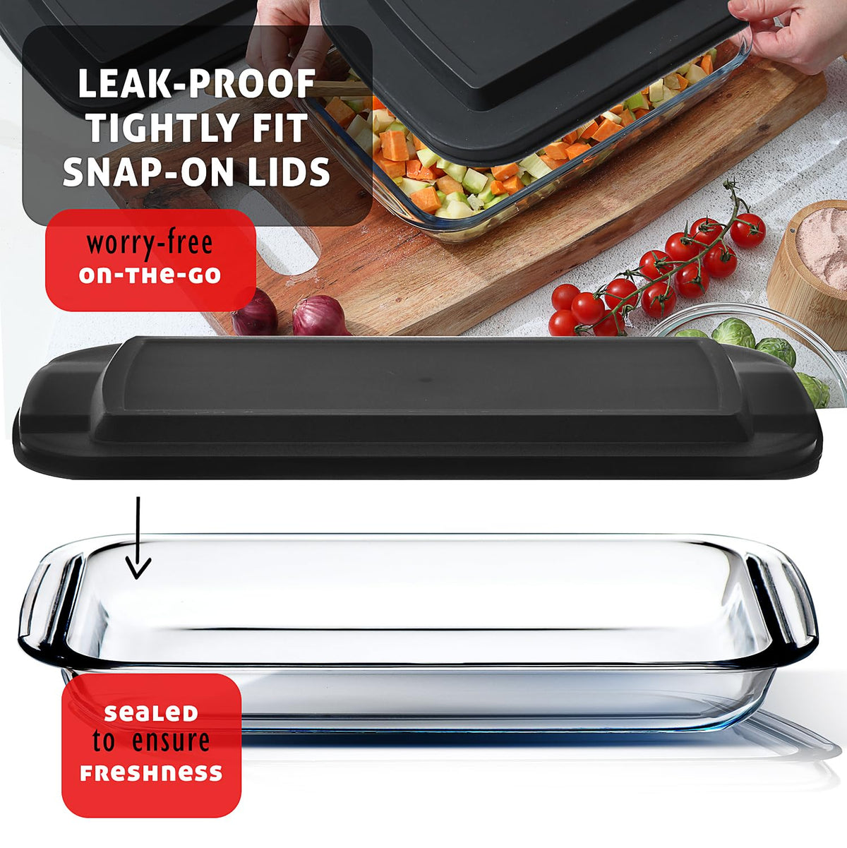 Eatex Glass Casserole Set, 4 Sizes with Lids, Black