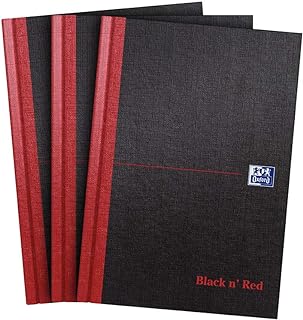 Oxford Black n' Red A5 Notebook, Hardback Casebound, Lined, 192 pages (Pack of 3)