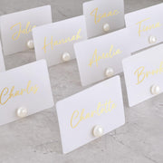 Uniqooo Pearl Place Card Holders, 24 Piece Set with Cards, Ivory Pearls