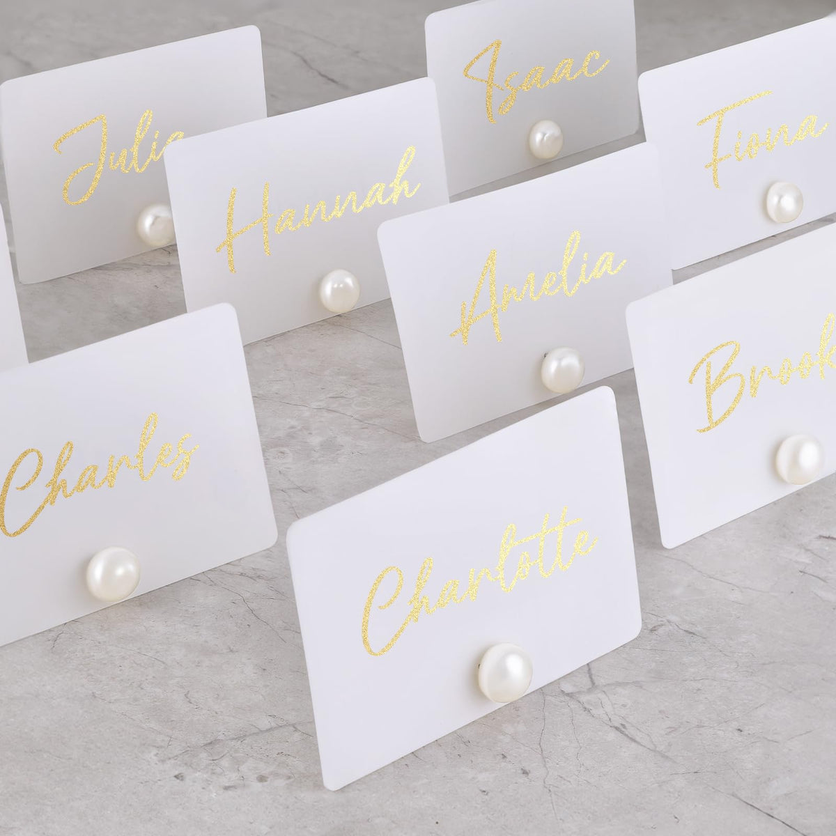 Uniqooo Pearl Place Card Holders, 24 Piece Set with Cards, Ivory Pearls