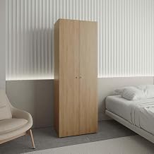 Tuhome 2-Door Closet Armoire - Bedroom Storage System w/Hanging Rod & Shelf - Modern Design Natural Oak
