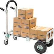 Aluminum 2-in-1 Convertible Hand Truck with Pneumatic Wheels - Junior by Global Industrial – 24"L x 60"W x 7"H, Aluminum, Gray, Model 241664