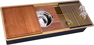 Ruvati 45-inch Polished Brass Matte Gold Stainless Steel Workstation Two-Tiered Ledge Undermount Kitchen Sink - RVH6333GG