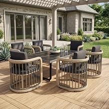 Klyra 7-Piece Outdoor Patio Dining Set Modern Aluminum Rectangular Dining Table and 6 Slatted Chairs with Stain-Resistant Cushions, Weather-Resistant Furniture for Garden, Deck, and Indoor Use, Grey