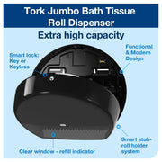 Elevation Jumbo Bath Tissue Roll Dispenser by Tork – Plastic, Black, Model 554028A