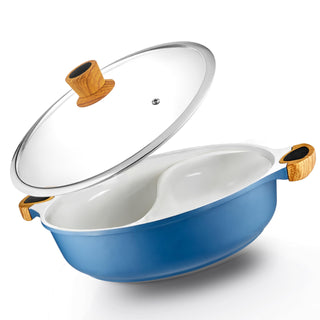 Nonstick Hot Pot with Divider by Modern Innovations – 5.3 Quarts, 5.0 liters, Blue