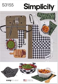 Simplicity S3155 Grilling Apron, Hand Towel, Mitt, Tool Roll & Fabric Cozies Sewing Pattern, One Size